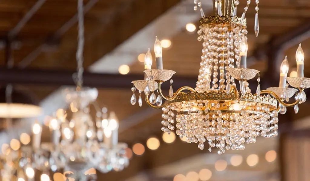 Event Space | Cheney Place Picutre of chandeliers at industrial wedding venue in Grand Rapids