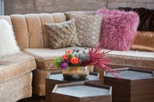 Couch-at-industrial-wedding-venue Crushed velvet couch at The Cheney Place - and industrial wedding venue in Grand Rapids